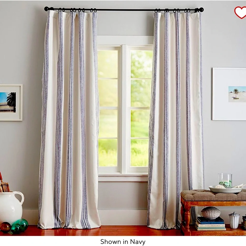 Pottery Barn Navy and White Striped Drapery Panels